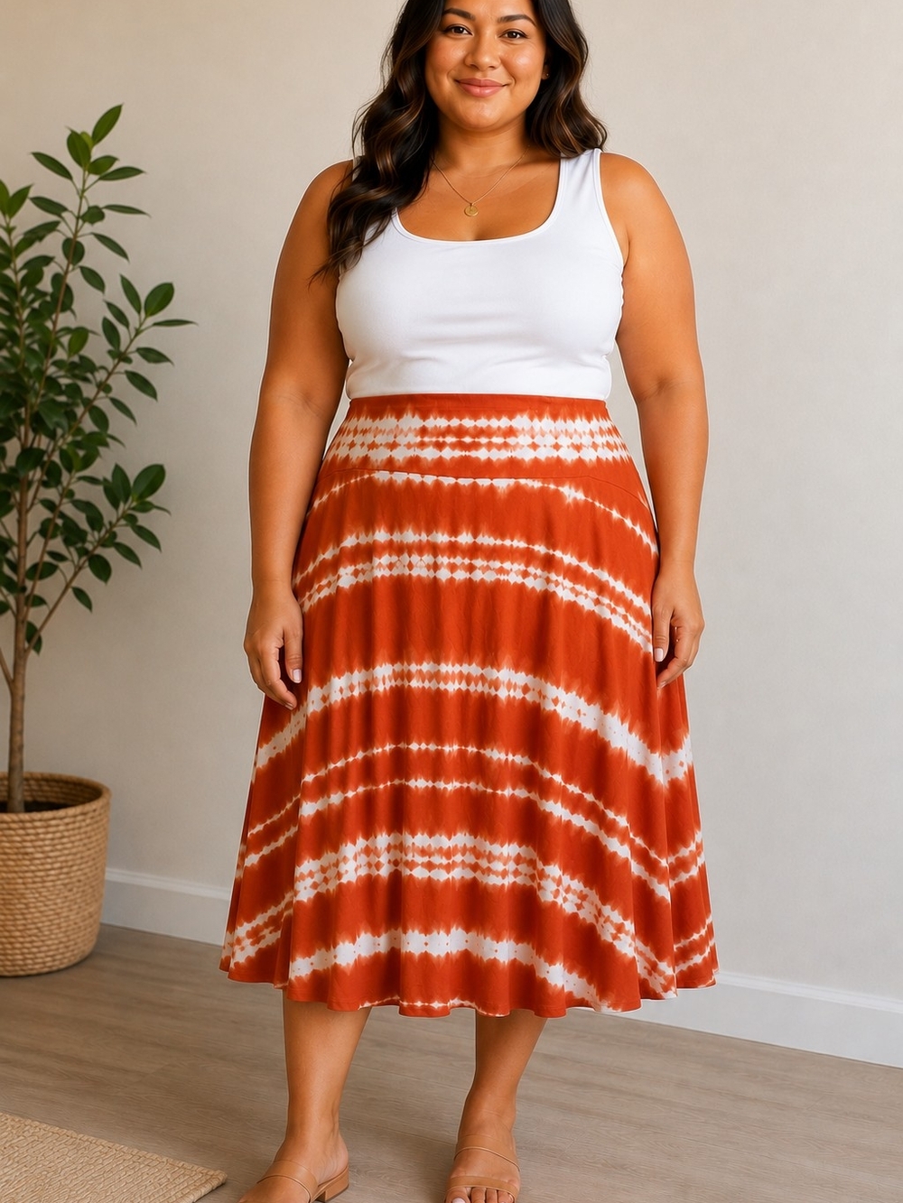 Joe Fresh Rust and White Tie-Dye Circle Skirt